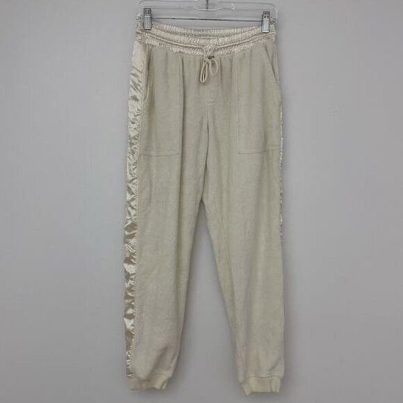 Atm Womens S Ivory Terry Cloth Fleece Sweatpant Pull On Joggers Cozy Neutral - Picture 1 of 6